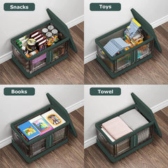 2Pc Foldable Storage Bins With Lid Collapsible Stackable Closet Organizer Containers With Front Door Lock 4Pcs Wheels 32L 72L Size Options