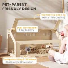39 inch Hamster Cage Habitat with Acrylic Window & Openable Top for Dwarf Hamster, Gerbil, Guinea Pig, Rat, Oak