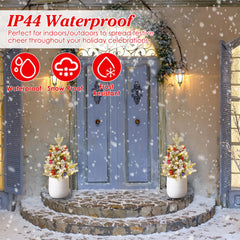 2Pcs Solar Powered Lighted Christmas Tree Urn Filler With Light Artificial Xmas Trees Light With Berries Decor Balls