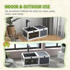 Tortoise Habitat, Wooden Tortoise House W Lamp Holder, Gray
