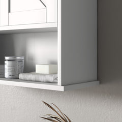 Farmhouse Bathroom Medicine Cabinet, Wall Cabinet with Barn Doors and Adjustable Shelf for Laundry Room, White