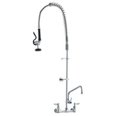 Commercial Faucet With Pre-Rinse Sprayer, 47' Height, 8' Center, 12' Swing Spout, Wall Mount Kitchen Sink Faucet, Brass Constructed Device With Pull Down Spray, For 1/2/3 Compartment Sink