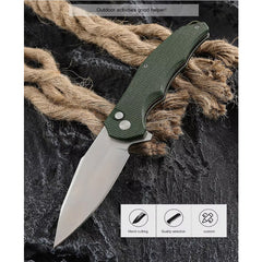 Folding Knife OD Green G10 Handle Pocket Knife, 14C28N Steel Thumb-Stud Outdoor Tools, Folding Knife Sheath
