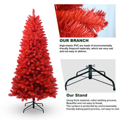 Artificial 6ft Red Christmas Tree With 804 PVC Branch Tips, Hinged Premium & Foldable Base For Indoor Holiday Decorating,Banned Platforms Temu