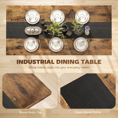 Industrial Kitchen Table for 8 People, 70.9" Long Dining Table with Large Tabletop and Steel Legs for Dining Room, Brown