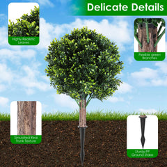 2 Packs Faux Boxwood Ball Trees Artificial Peanut Topiary Tree UV Resistant Artificial Shrubs Fake Plants Evergreen Artificial Bush With Ground Spike For Indoor Outdoor Front Porch Garden