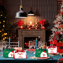 10 Pack Christmas Candy Boxes With Ribbon And Wooden Ring Merry Cartoon Paper Treat Boxes Christmas Santa Claus Pattern Cookie Goodies Box For Christmas Birthday Wedding Gift Wrapping Holiday Party Su