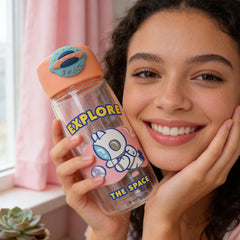 Astronaut Cat Plastic Bottle 400ml-Pink