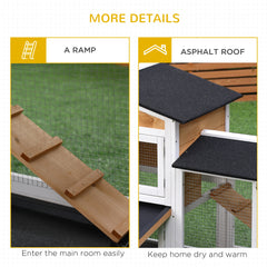 62" Rabbit Hutch, Wooden Bunny Hutch, Guinea Pig Cage, Small Animal Enclosure with Run Area, Removable Tray, Asphalt Roof, Lockable Doors and Ramp, for Rabbits, Chickens, Ducks, Nature Wood