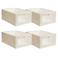 4Pcs Foldable Linen Clothing Storage Bin With Visible Clear Window Convenient Handle Multipurpose Collapsible Storage Basket Closet Fabric Container For Shelves Bedroom
