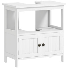Kleankin Pedestal Sink Storage Cabinet, Bathroom Under Sink Cabinet With 2 Doors And Open Shelf, Bathroom Vanity, White