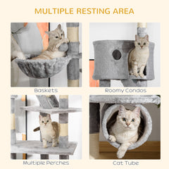 Floor to Ceiling Cat Tree, 94.5-102.5 inch Height Adjustable Cat Climbing Tower with Scratching Posts, Condos, Hammocks