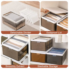 3 Pack Foldable Storage Bin With Lid Stackable Plastic Closet Organizer With Handle Divider Collapsible Drawer Organizer For Toys Clothes