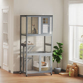 74" Wooden Outdoor Cat House Catio with High Weight Capacity, Cat Cage Condo, Dark Gray