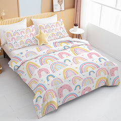 Rainbow Pattern Comforter Set For Women Pink And Yellow Rainbow Star Comforter 3 Piece With 2 Pillow Shams 1 Comforter And 2 Pillow Shams Twin Full Queen King Size