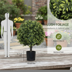 2PCS Set 22in Artificial Trees Natural Boxwood Topiary Fake Plants Evergreen Potted For Porch Patio Entryway Indoor Christmas Home Decor