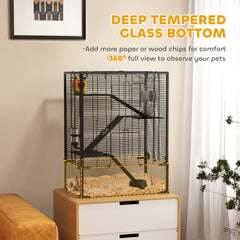 4 Tier Hamster Cage with Deep Tempered Glass Bottom, Running Wheel, Hut, Water Bottle, Food Dish, 24" x 16" x 31.5"