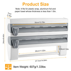 1Pc Kitchen Roll Dispenser Paper Roll Holder Plastic Wrap Film Foil Paper Organizer With Cutter Wall Mounted For Kitchen Bathroom