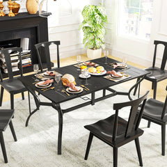 Rectangular Patio Table with Umbrella Hole, Steel Rectangle Outdoor Dining Table for 6 People for Garden, Black