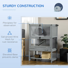 Wooden Hamster Cage with Storage Shelf, Large Rat Mouse Habitat Including Seesaw, Small Animal Cage with Sliding Tray, Wide Ramp for Racing, Running Wheel, 35.5" H