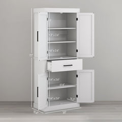 72" Tall Kitchen Cabinet, Kitchen Pantry Cabinet with Barn Doors, Drawer, 5-Tier Shelf and Adjustable Shelves, White