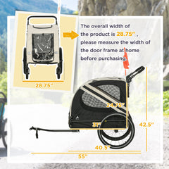 2-in-1 Pet Bike Trailer for Small Dogs, Road-Visibility Dog Stroller Bicycle Carrier, Weather-Strong Bike Wagon Trailer Sidecar Attachment, White