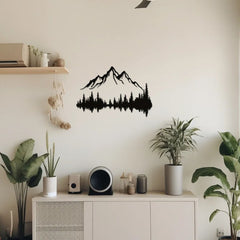 Large Black Metal Wall Art Set Of 2 - Mountain Forest Tree Sculpture Wall