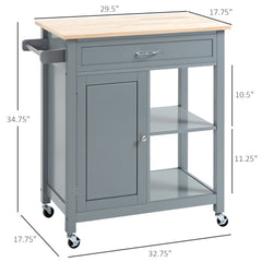 Kitchen Island Cart, Rolling Kitchen Island with Storage Shelf, Solid Wood Top, Drawer, for Dining Room, Gray