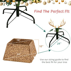 Handcrafted Openwork Woven Hyacinth Wicker Christmas Tree Skirt - Tree Collar & Christmas Tree Base Cover, 24In, Natural