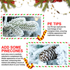 2FT 3FT 4.5FT 6.5FT Pre-lit Potted Flocked Christmas Tree, Snow Frosted Mini Tabletop Artificial Christmas Tree With LED Lights And PE & PVC Branch Tips For Front Door, Porch, Indoor And Outdoor