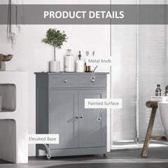 Freestanding Bathroom Floor Cabinet, Wooden Bathroom Cabinet with 2 Doors, 2 Drawers and Adjustable Shelf, Gray