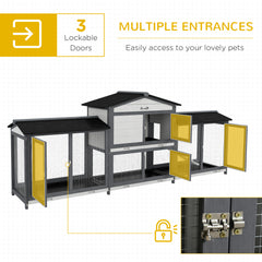 90.5" Wooden Rabbit Hutch Bunny Cage Pet Playpen House Enclosure with Double Side Run Boxes, No Leak Tray, Ramp, for Rabbits, Chickens, Ducks, Guinea Pig and Small Animals, Light Gray