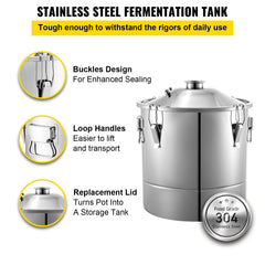 70L 18.5Gal Water Alcohol Distiller 304 Stainless Steel Alcohol Still Wine Making Boiler Home Kit With Thermometer For Whiskey Brandy Essential, Sliver