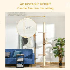 Floor-to-Ceiling Cat Tree Cat Climbing Tower With Sisal-Covered Scratching Posts Natural Cat Tree Activity Center For Kittens Cat Tower Furniture