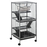 Metal Small Animal Cage Rolling Big Ferret Cage, Chinchilla Cage, Sugar Glider Cage, With Hammock & 4 Tiers, Removable Tray, Gray