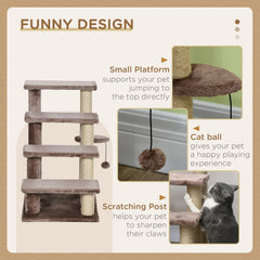 4 Levels Cat Steps with Scratching Posts for High Bed, Sofa, Brown