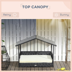 Wicker Dog House with Removable Cushion Lounge, Cream White