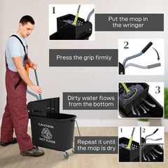 Compact Mop Bucket With Wringer, Mop Bucket On Wheels, 21 Quart, Separate Dirty And Clean Water, Black,TikTok Prohibits Sales