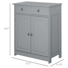 Freestanding Bathroom Floor Cabinet, Wooden Bathroom Cabinet with 2 Doors, 2 Drawers and Adjustable Shelf, Gray