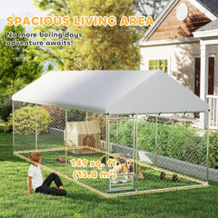 Outdoor Dog Kennel w/ Adjustable & Rotatable Bowl Rack, Waterproof UV-Resistant Cover, Secure Lock, 19.7' x 7.5' x 7.5'