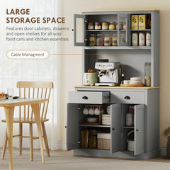 Freestanding Kitchen Cabinet, 71" Tall Pantry Cabinet, Modern Hutch with Wide Countertop, Adjustable Shelves, Gray
