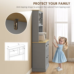 Freestanding Kitchen Cabinet, 71" Tall Pantry Cabinet, Modern Hutch with Wide Countertop, Adjustable Shelves, Gray