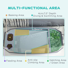 Turtle Tank Kit, Turtle Aquarium with Basking Platform, Water Pump, Filter Layer Design, Full View Visually Reptile Habitat, Easy to Clean and Change Water, Multi Functional Area