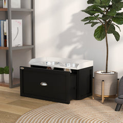 Pet Feeding Station Pet Dish Bowl Set with Storage, 2 Elevated Dog Bowls for Large Sized Dogs, White and Black