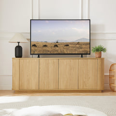 Sideboard Storage Cabinet TV Stand With Wave Pattern Buffet Cabinet Wooden Vertical Striped Cabinet For Kitchen Bedroom Entryway. Natural, 64W X 15D X 24H.