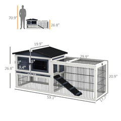 2 Level 59" Outdoor Rabbit Hutch with Openable Top, Dark Gray