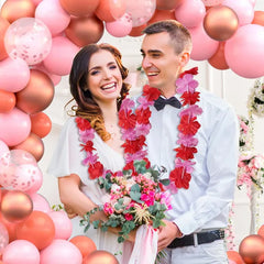 20Pcs Valentine'S Day Flower Leis Garland Necklace -Pink Hawaiian Floral Tropical Flower Garlands, For Wedding Birthday Party Wedding Guest Decoration