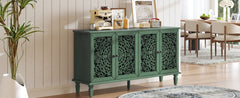 60 Antique Buffet Cabinet With Floral Carvings With Solid Wood Legs Antique Brass Handles Adjustable Shelves, TV Stand For 65 TV, Sideboard For Living Room,Dining Room Antique Green