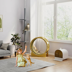 PawHut Floor-to-Ceiling Cat Tree Cat Climbing Tower With Sisal-Covered Scratching Posts Natural Cat Tree Activity Center For Kittens Cat Tower Furniture, Grey