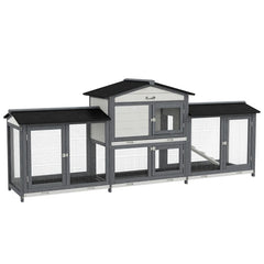 Wooden Rabbit Hutch Bunny Cage Pet Playpen House Enclosure With Double Side Run Boxes, No Leak Tray, Ramp, For Rabbits, Chickens, Ducks, Guinea Pig And Small Animals, Light Gray